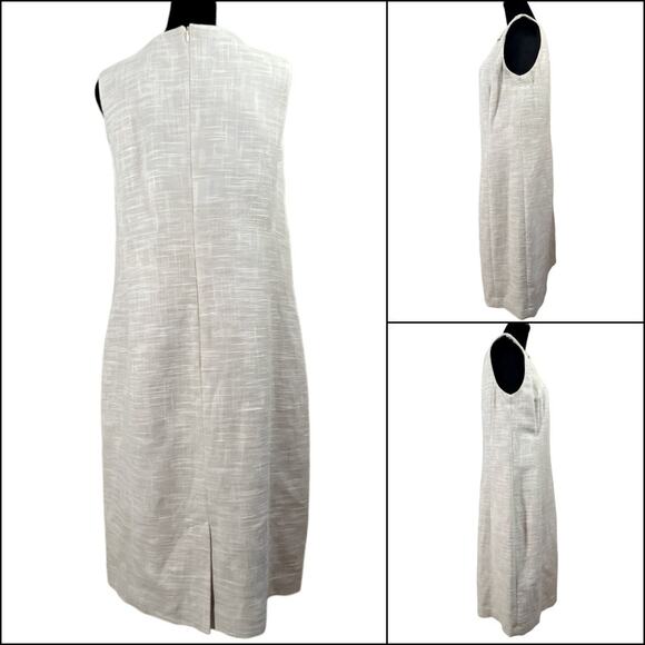 Talbots Ivory Sleeveless Tweed Sheath Dress Size 12 Beige Taupe Back Zip - Picture 2 of 11